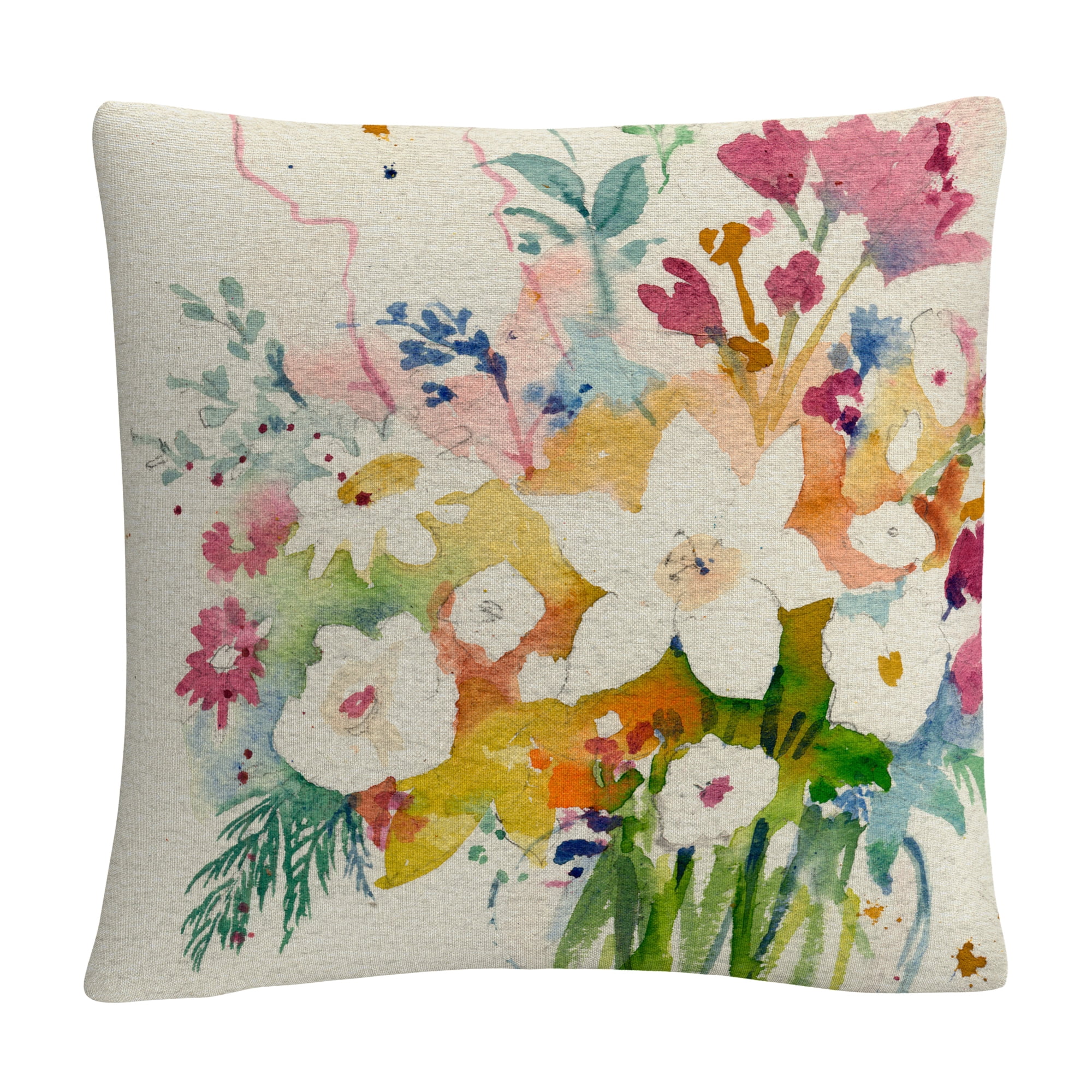 Multicolor Trademark Fine Art SG091-PIL1616 Sheila Golden 'White Vase with Bright Flowers' 16 X 16 Decorative Throw Pillow 
