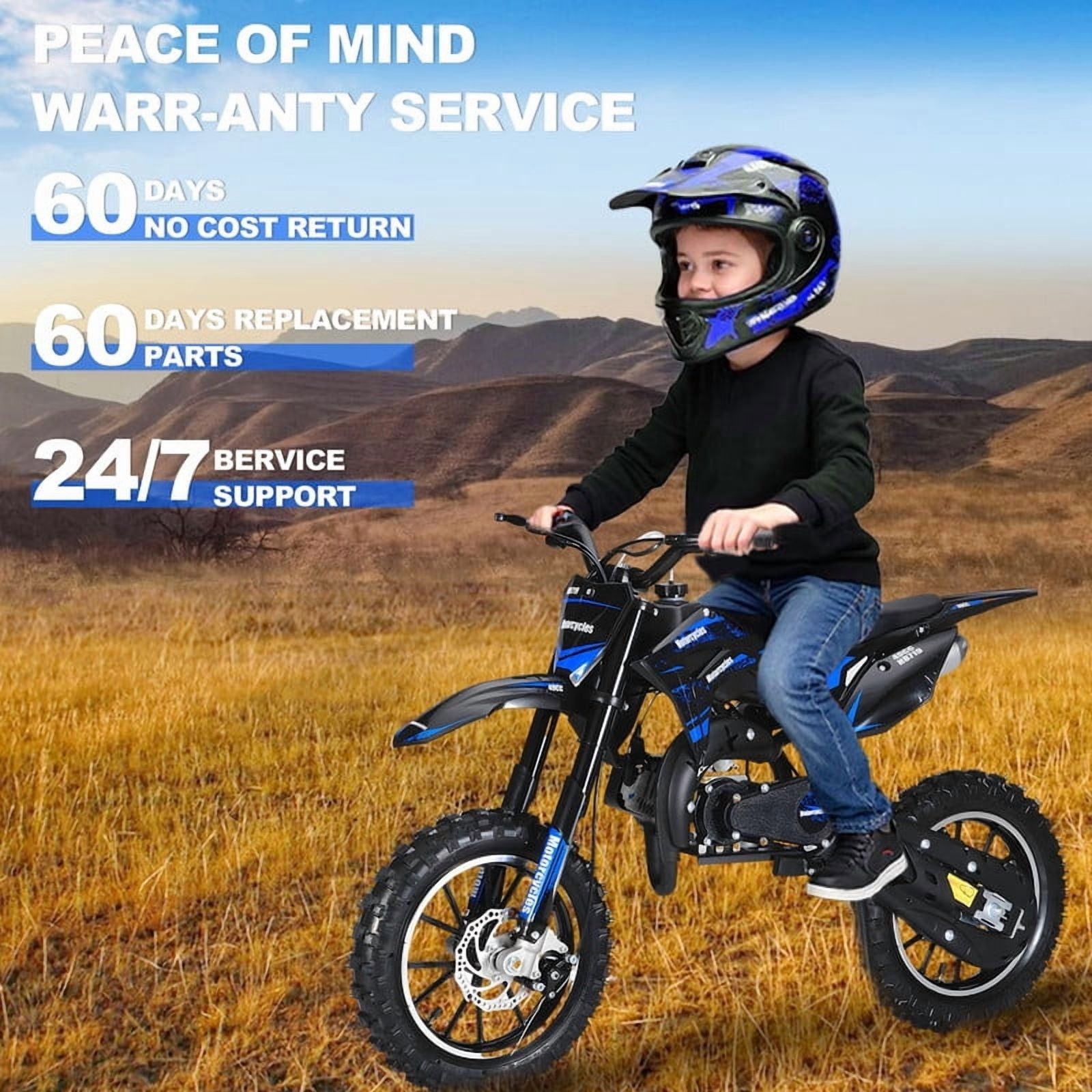 49cc 2-Stroke Kids Dirt Bike, Dirt Bike for Kids 8-14, Gas Power Pocket Rocket Bike with 10" Wheel & Front Rear Disc Brakes, Off Road Mini Motorcycle Max Speed 40KM/H