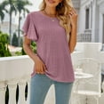 thumbnail image 3 of pimelu Womens Tops T Shirts for Women Ruffle Sleeve Lightweigh Hollow out Blouses Summer Trendy Solid Tops Ladies Crewneck Short Sleeve Tunic Top, 3 of 6