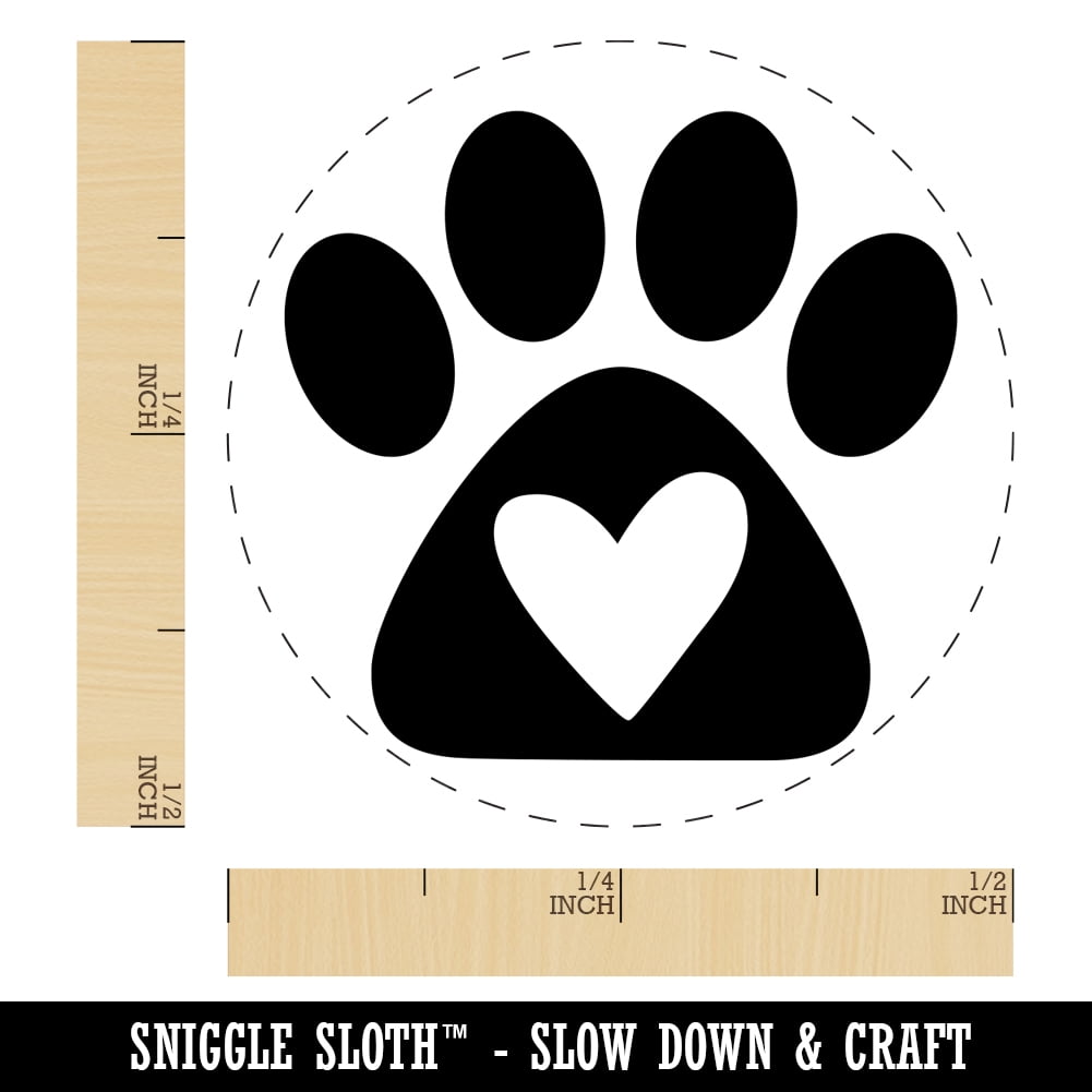 Paw Print with Heart Dog Self-Inking Rubber Stamp Ink Stamper - Dry Pad (No Ink) - Mini 1/2 Inch