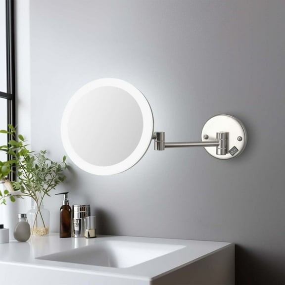 Kibi Circular LED Wall Mount One Side 5x Magnifying Make Up Mirror - Brushed Nickel
