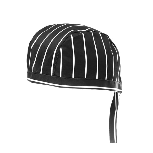 Fashion Striped Chefs Hat Kitchen Catering Skull Ribbon Turban (Black+White)