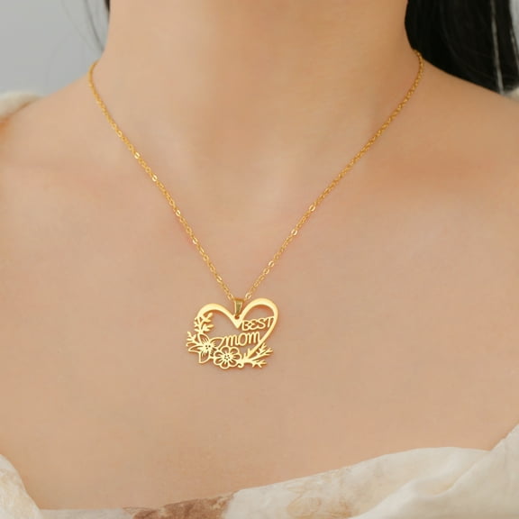 Best Mom Necklace For Women 14K Yellow Gold Trendy Flower Love Heart Pendant Jewelry Mother's Day Gifts