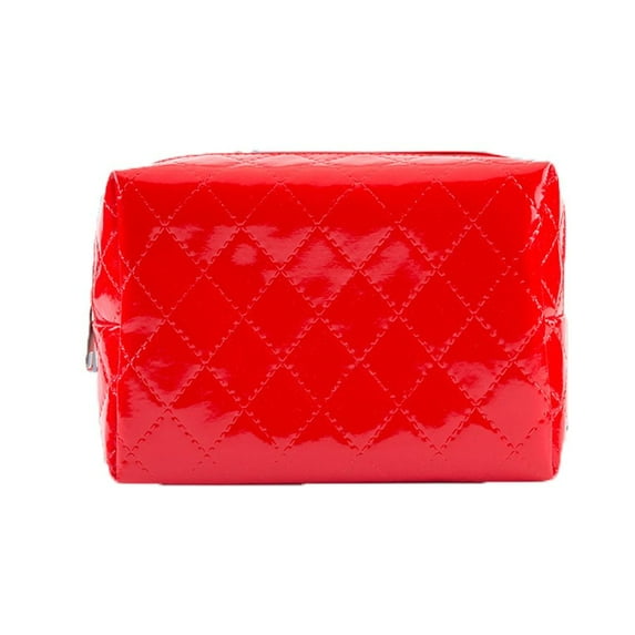 Portable For Girls Lattice Travel Wash Bag PU Leather Large Capacity Zipper Makeup Bag Korean Storage Bag Toiletry Bag Women Cosmetic Bag RED