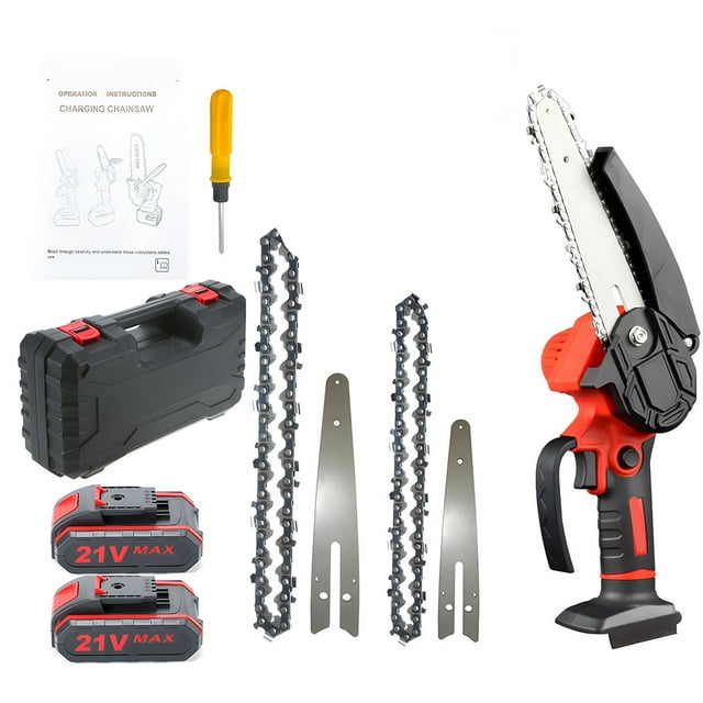 Chainsaw Mini Chainsaw 4 inch 6 inch Portable Chainsaw with Security Lock 2 Chains 21V Rechargeable Battery Operated Electric Chainsaw Cordless for Branches Wood Cutting Tree