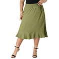 thumbnail image 1 of Faldas midi casuales de chambray con cintura elástica y dobladillo con volantes para mujeres de tallas grandes Agnes Orinda 4X verde oliva, 1 of 5