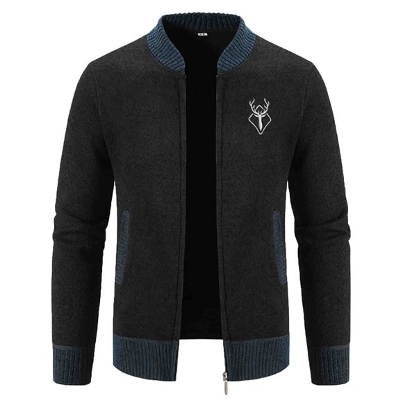 SHIXIAOO Male Autumn and Winter Zip Casual Stand Long Sleeve Outdoor Knitted Wool Coat Wool Long Winter Coats Plaid Long Coat Men Men's plus Size Coats and Jackets Thick Winter Coats for Men Men's