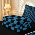 thumbnail image 6 of Manfei Geometric Check Zipper Queen Comforter Set with Fitted Sheet and 2 Pillowcases,Classic Plaid Zipper Bedding Set,Blue Black,Black Reversible,4pcs, 6 of 8