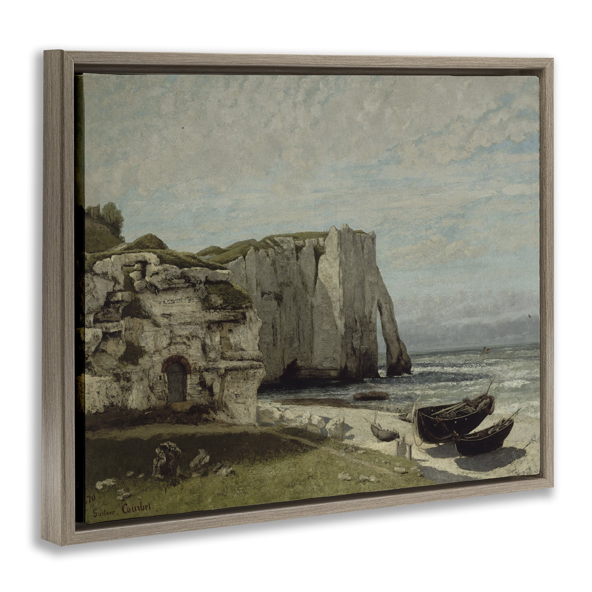 Stupell Industries Classical Cliffs After Strom Landscape & Nature Painting Brown Floater Framed Canvas Art Print Wall Art, 31 x 25