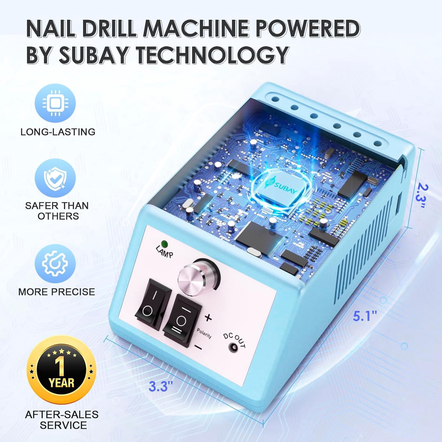 Professional Electric Nail Drill Kit, 20000 RPM Manicure Pedicure Machine with 6 Bits & 100 Sanding Bands, Glacier Blue