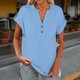 thumbnail image 2 of Blusas para las Mujeres Casual Verano Botón Sólido Camisa V-Cuello Blusa Suelta, Camiseta de Lino de Algodón para Acampar Al Aire Libre Y Uso Diario, Estilo Vintage, 2 of 9