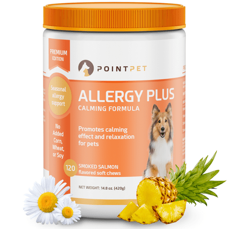 UPC: 0850015103254 | POINTPET Allergy Plus Calming Formula Allergy Relief for Dogs Calming Treats for Dogs Smoked Salmon Oil Flavor