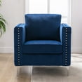 thumbnail image 2 of Modern Velvet Armchair, Tufted Button Accent Chair, Upholstered Single Sofa Chair with Arms, Mid-Century Club Chair with Steel Legs for Living Room Bedroom, Navy, 2 of 7