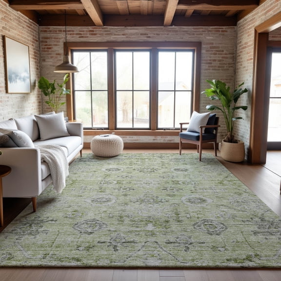 Addison Rugs Mayfield Premium Machine Washable Traditional Damask Aloe Rectangle Rug, 10' x 14'