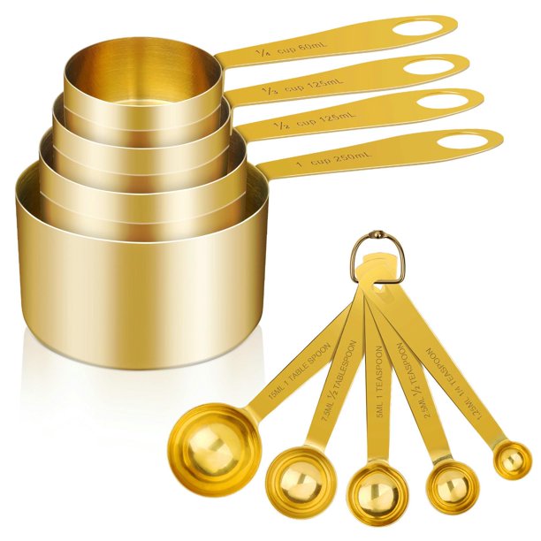 Juego de 9 Piezas de Tazas Medidoras GuDoQi de Acero Inoxidable Dorado