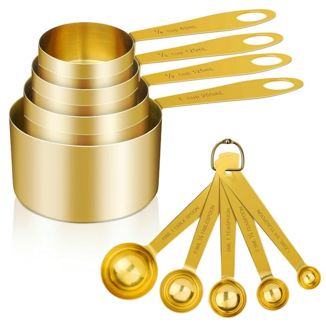 Juego de 9 Piezas de Tazas Medidoras GuDoQi de Acero Inoxidable Dorado