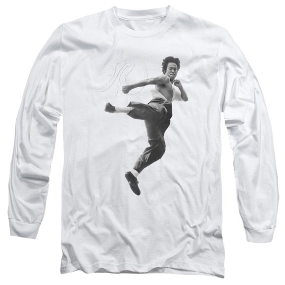 Bruce Lee Flying Kick Long Sleeve T-Shirt Adult 18/1 White
