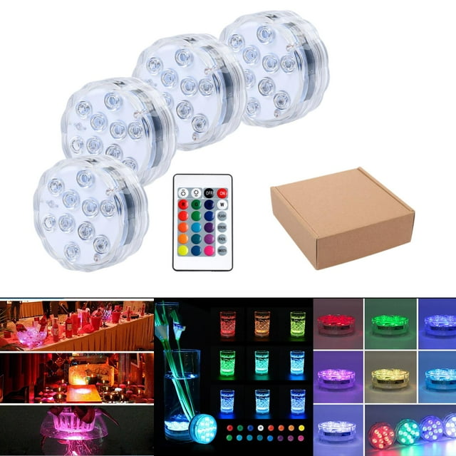 Luces LED sumergibles RGB LED Luces de estanque de piscina impermeables Luces subacuáticas con ventosa para bodas / fiestas / vacaciones 4 luces 1 controlador shamjiam Luz de la piscina