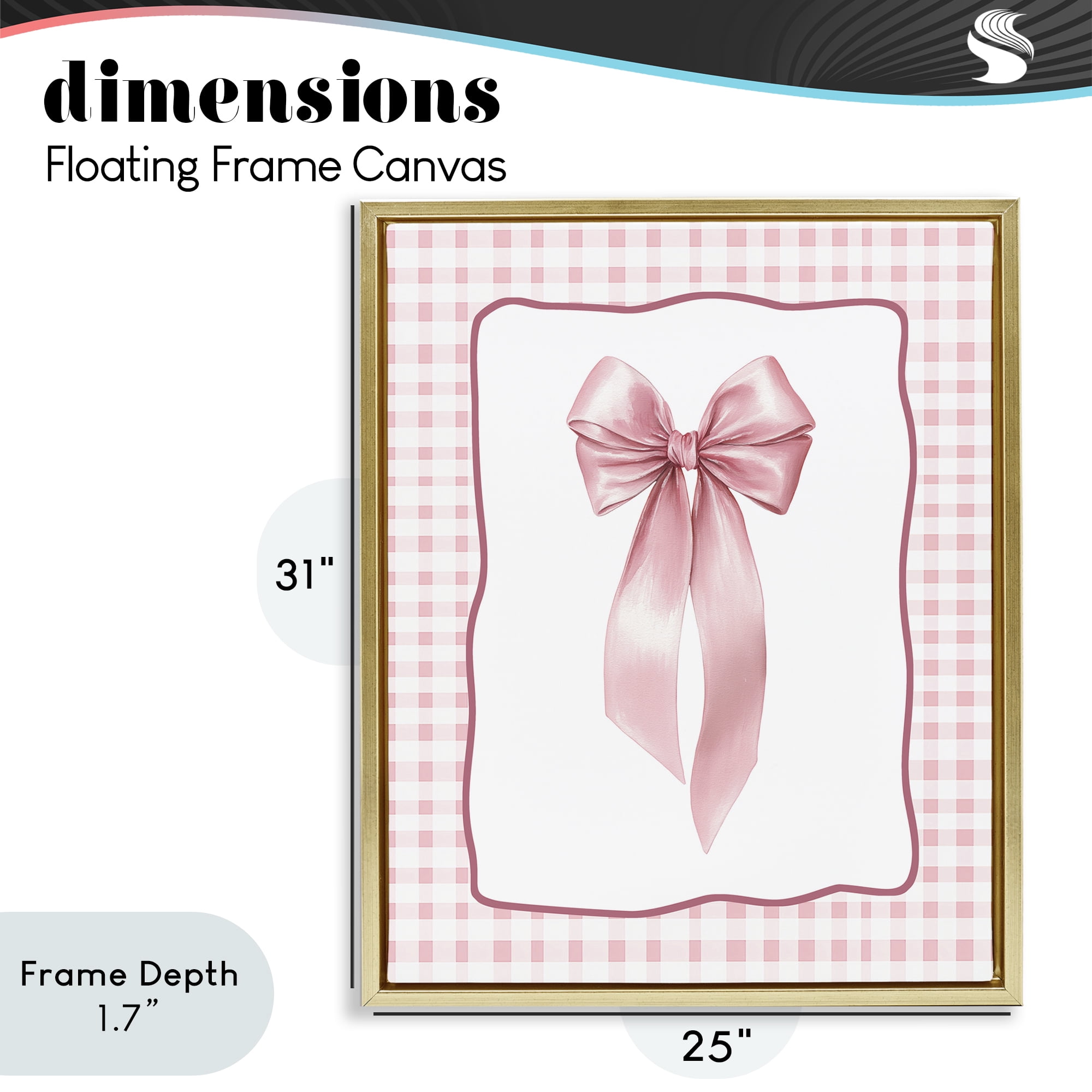 Stupell Industries Pink Gingham Ribbon Gold Framed Floater Canvas Wall Art, design by Christine Simpson Art