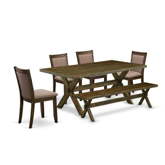 X777MZ748-6 6Pc Dining Set - Rectangular Table , 4 Parson Chairs and a Bench - Multi-Color Color