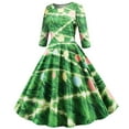thumbnail image 3 of Lilgiuy Woman Temperament Crew Neck Long Sleeves Christmas Print A-line Swing Dress Green 2022 Fall Winter, 3 of 4