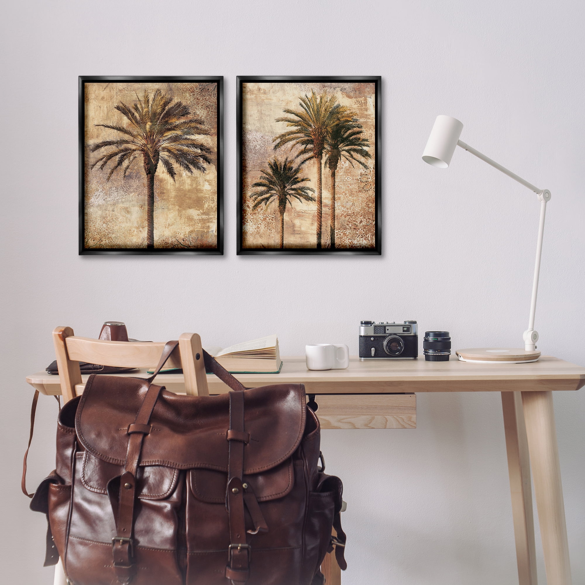 Stupell Industries Arching Palm Leaves Plants & Flowers Photography Black Floater Framed Canvas Art Print Wall Art, 17 x 21, Set of 2