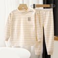 thumbnail image 2 of Lovzfmll Striped Bear Print Jogger Set, Long Sleeve Round Neck Top & Jogger Pants for Boys & Girls, Casual Outfits for Kids 5-6 Years, 2 of 7