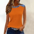 thumbnail image 5 of Sahpxhe Women's Waffle Knit Tank Tops with Denim-Like Trim Crew Neck Sleeveless Color Block Casual Summer Blouse Orange XXL, 5 of 7