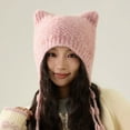 thumbnail image 2 of Women Knit Beanie with Cat Ears Pearl Tassel Winter Warm Earflap Hat Cute Style, 2 of 2