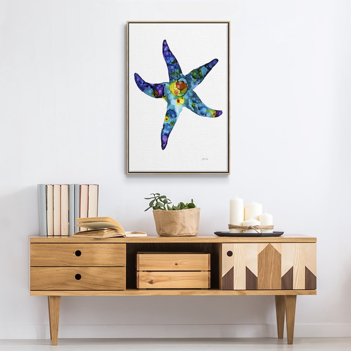 Sea Star Framed Premium Gallery Wrapped Canvas - Ready to Hang - 25 x 37 - Natural Wood Floating Frame