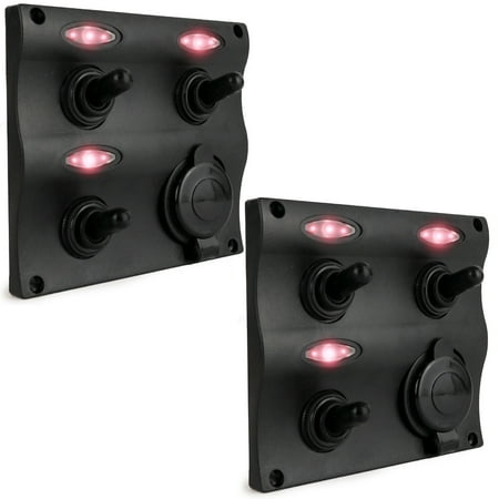 Five Oceans Switch Panel, Marine Switch Panel - Boat Switch Panel Waterproof - 3 Gang Toggle with Power Socket, Toggle Switch Panel with Boat Switch Panel Labels, 12-24 Volts - 2-Pack - FO2892-M2