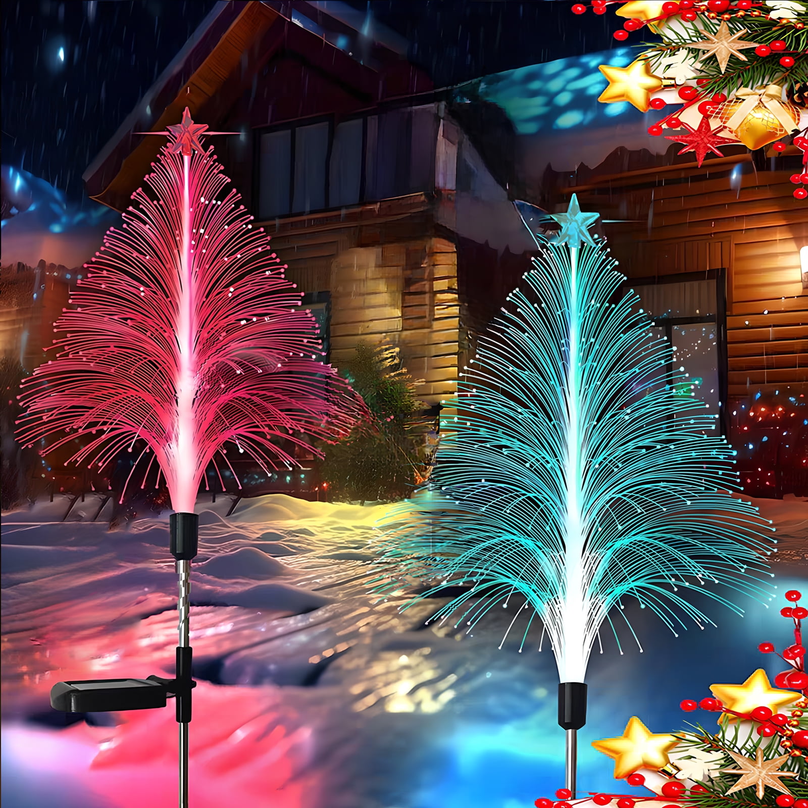 YTKUS 4 Pack Solar Firework Lights Outdoor Waterproof Jellyfish and Star Flower Lights Christmas Garden String Lights for Yard Pathway Walkway Lawn Patio Decoration