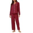thumbnail image 1 of Pijamas de mujer INSPIRE CHIC, conjunto de loungewear de modal con botones, mangas largas y pantalones, talla XS, rojo, 1 of 5