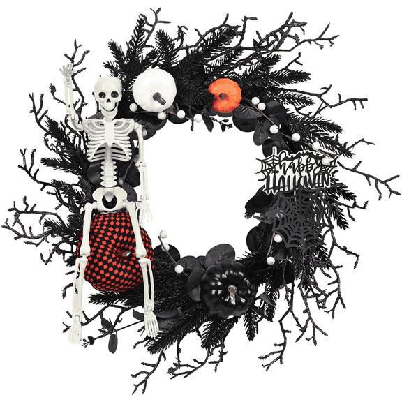 GOBWCOT 20"Halloween Wreath Door Hanging Wreath Horror Festival Horror Skull Wreath Front Door Indoor and Outdoor Wall Window Porch Artificial Halloween Party Decoration