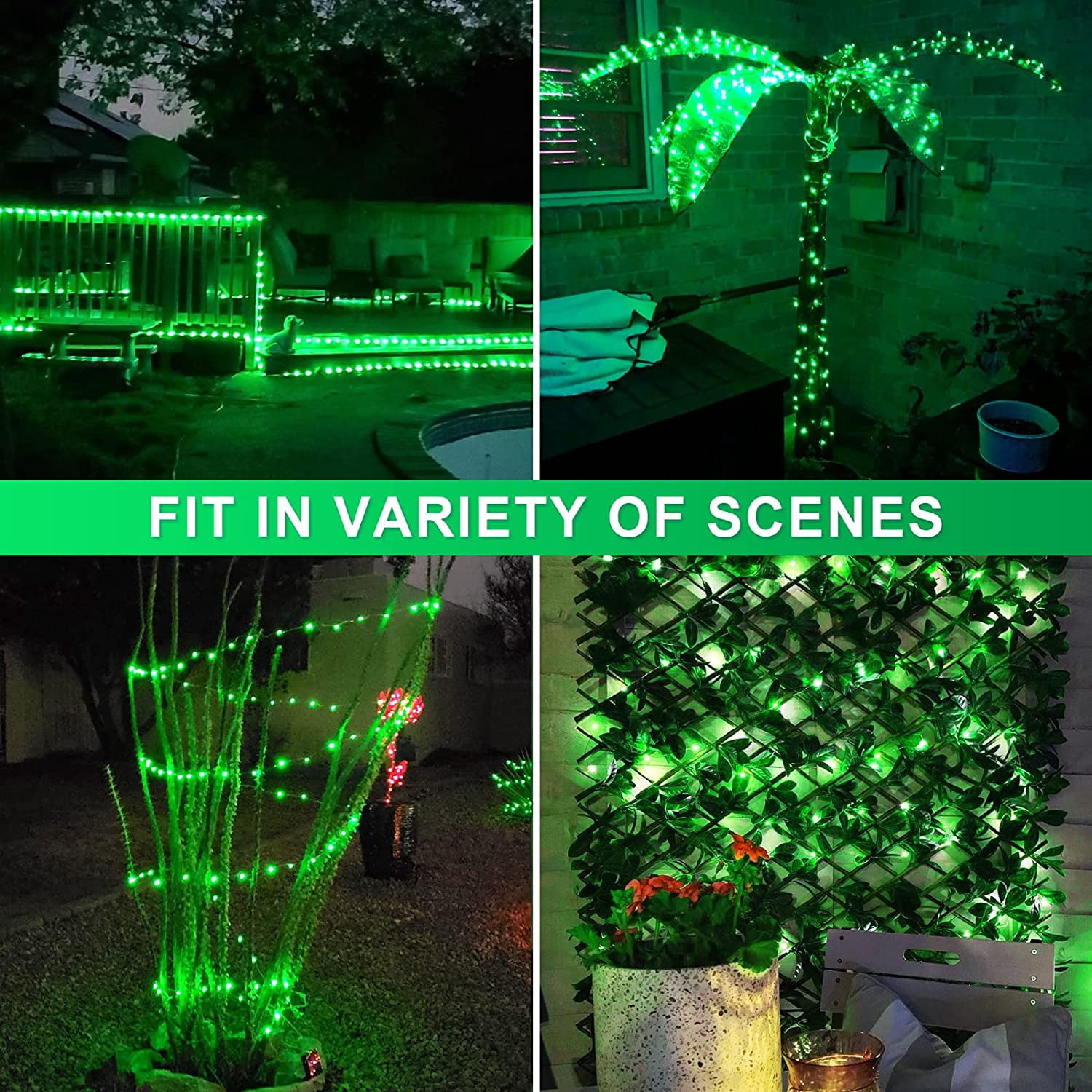 2 Pack Green Solar Fairy Lights, Each 33ft 100 LED Green Solar Lights Outdoor, Waterproof St Patricks Day String Lights for Outside Patio Garden Party Tree Decorations