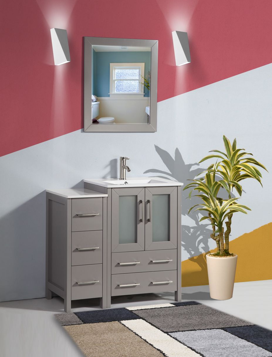 24 Inch Premium Grey Bathroom Vanity Sink Combo,Bath Vanity with Sink Mdern Bathroom Vanity Cabinet with Ceramic Sink,Single Bathroom Vanity Set with 1 Shelf 2 Drawers