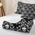 thumbnail image 4 of Homewish Spooky Skull Damask Quilt King,Skeleton Halloween King Coverlet Set,Black White,3pcs, 4 of 7