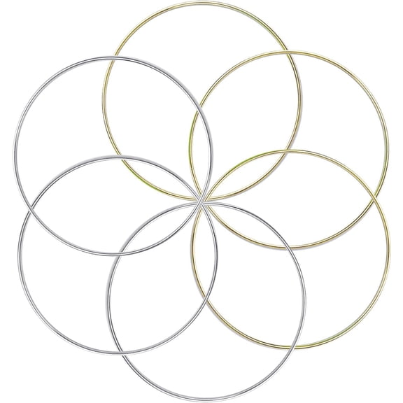 6pcs Gold and Silver，Metal Rings Hoops Macrame Rings for Dream Catchers and Crafts,6 inch