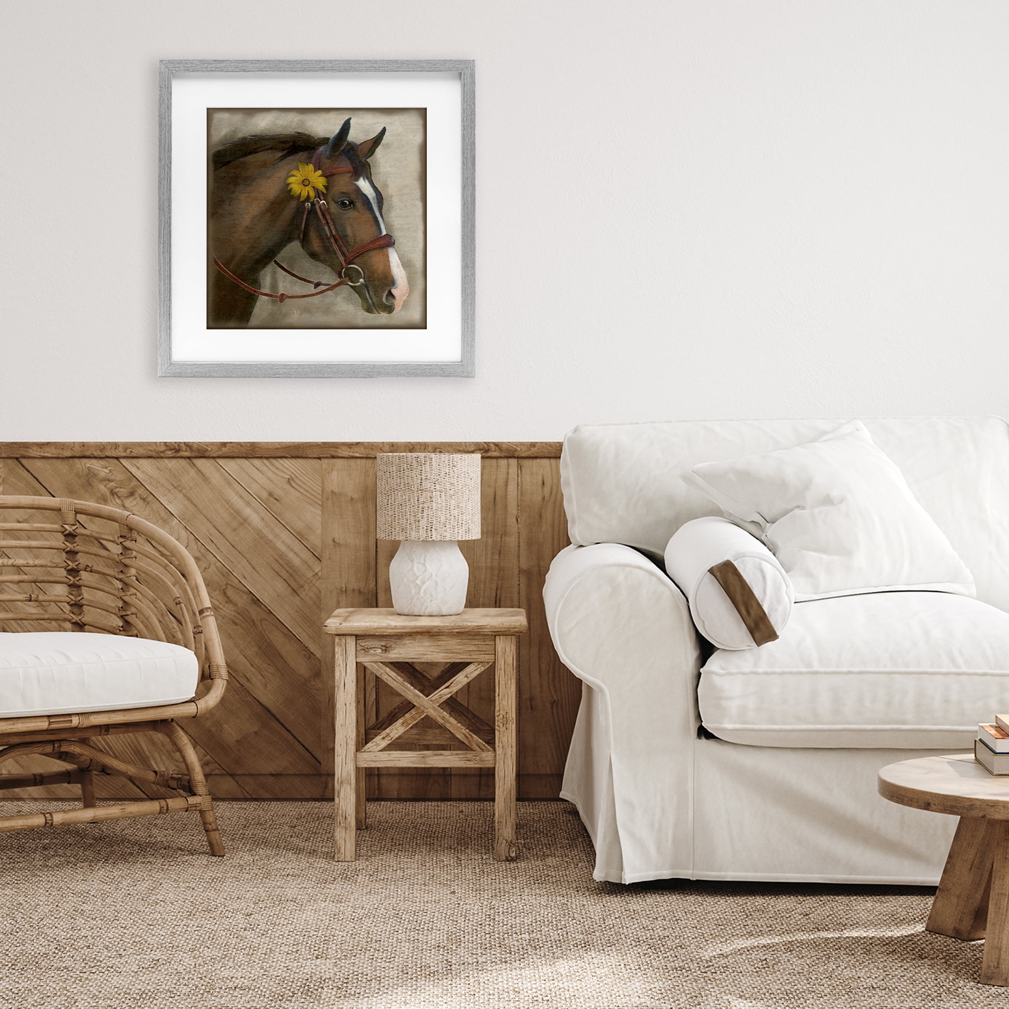 Stupell Industries Barnyard Horse with Daisy Gray Framed Print Under Glass, design by Suzanne Nicoll