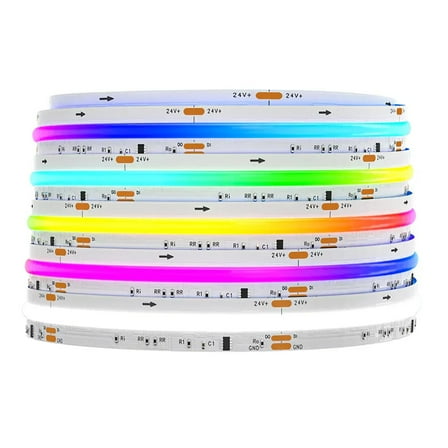 RGB WW LED Strip Lights - Addressable Color Changing Chasing & Warm White WS2814 IC - 24 Volt - Dotless FCOB - Indoor Use (IP30) - 16.4 Feet