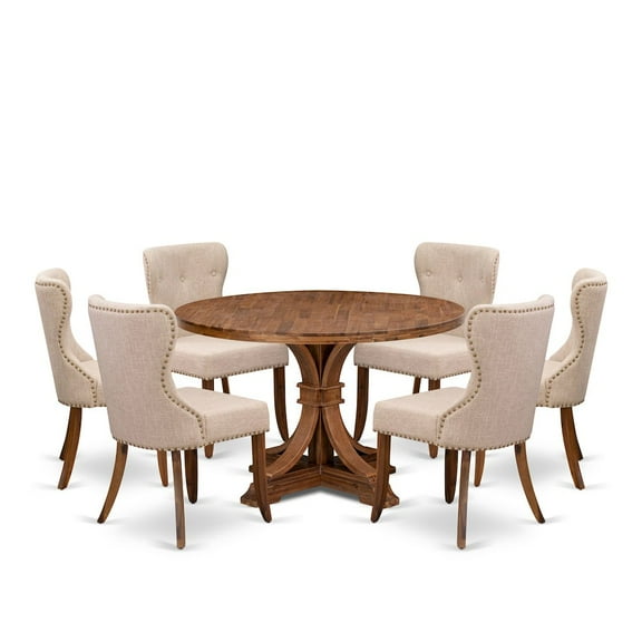 Luxe by East West Furniture 7 Piece Dinette Set Includes 48" Round Table In Light Tan Color