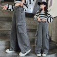 thumbnail image 2 of Coerni Girls Jeans Pants Wide Leg/Flare/Skinny Denim Pant Ripped High Waist Elastic Band Casual with Pockets Teen Girl's Streetwear, 2 of 9