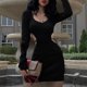 thumbnail image 1 of NEONBABIPINK Blue Bodycon Dresses for Women 2023 Spring Fashion Cut Out Lace Up Backless V Neck Long Sleeve Mini Dres N33-BH23S Gao Jinjia LED, 1 of 2