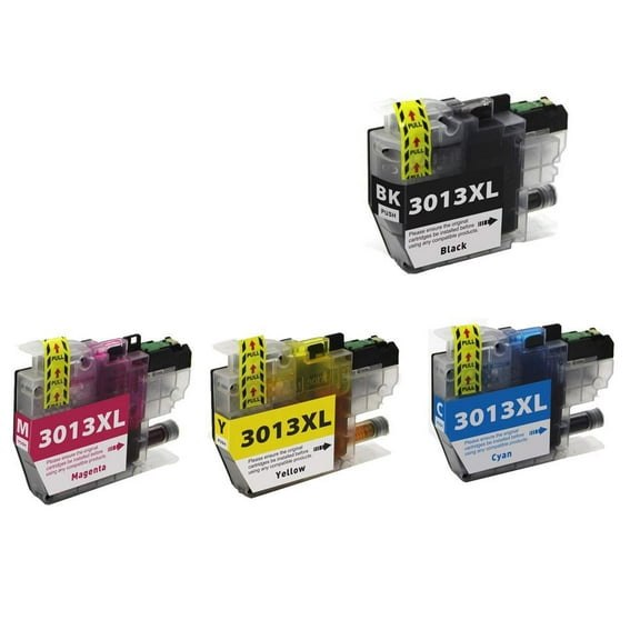 4 PACK Compatible LC3011 / LC3013 High Capacity cartridges - includes 1 Black LC3013BK and 1 each Cyan LC3013C, Magenta LC3013M, Yellow LC3013Y compatible cartridges