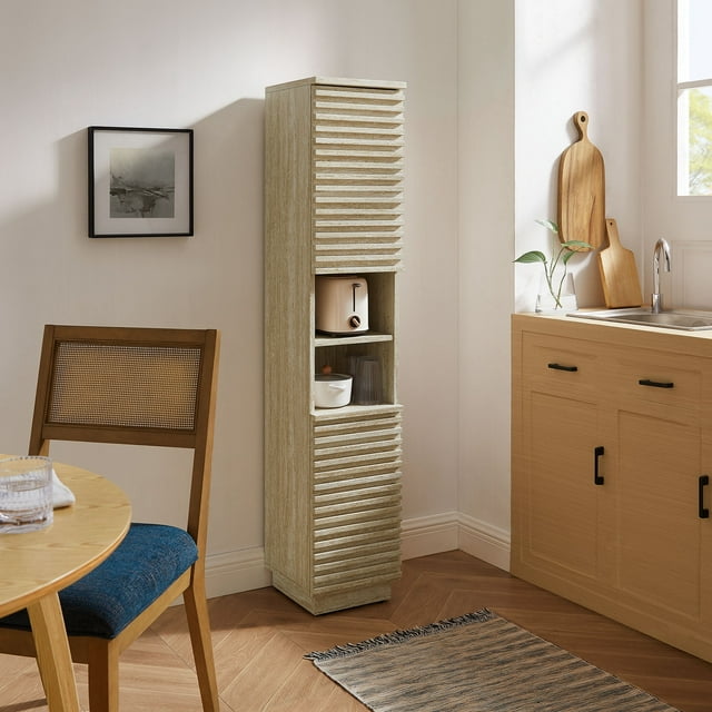 Modway Render Tall Narrow Faux Travertine Linen Storage Cabinet in Travertine