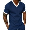 thumbnail image 6 of IYTR Mens V-Neck Short Sleeve Slim Fit T-Shirt Contrast Trim Cuff Casual Summer Athletic Gym Workout Solid Color Muscle Tee (Navy,XL), 6 of 8