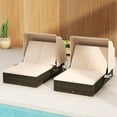 thumbnail image 3 of Spaco Patio Double Chaise Lounge with Shade Cushions and Folding Side Trays, Outdoor Chaise Lounge, Beige, 3 of 10