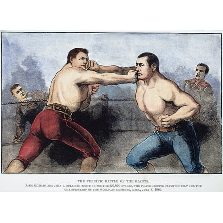 Sullivan & Kilrain Fight Njake Kilrain (Left) And John L Sullivan In The 75-Round Contest (8 July 1889) At Richburg Mississippi Won By Sullivan In His Last Bare-Knuckle Fight Contemporary Engraving