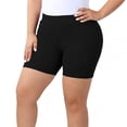 thumbnail image 2 of Feancey Plus Size Biker Shorts for Women Ribbed Knit Stretchy High Waisted Running Workout Shorts Cozy Soft Yoga Lounge Shorts Black 4XL, 2 of 10