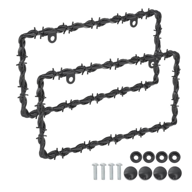 Marco de Placa de Matrícula Universal Diseño de Alambre de Púas 2 Pcs con Tornillos para EE. UU. y CA